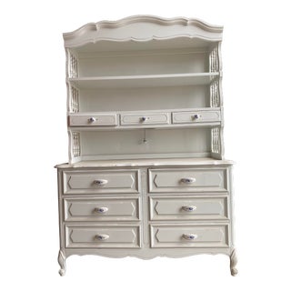 Furniture; Beautiful French Country White, Solid Hardwood, Tall & Wide Dresser Base With Hutch Top Piece For Sale