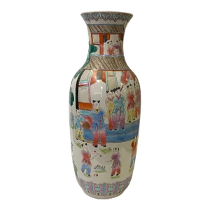 Vintage Chinese Ceramic White Porcelain Color People Graphic Vase