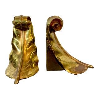 Brass Acanthus Leaf Motif Bookends For Sale