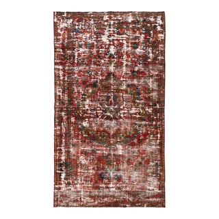 Vintage Persian Distressed Handmade Ruby-Red Medallion Wool Runner For Sale