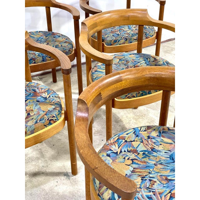 Dining chairs designed by Henning Jensen & Torben Valeur for Munch MÌübler. Mahogany frames and original fabric seats....