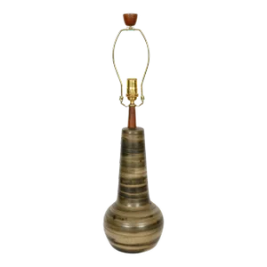 1950s Gordon Martz for Marshall Studios Brushed Olive Green Pottery Table Lamp