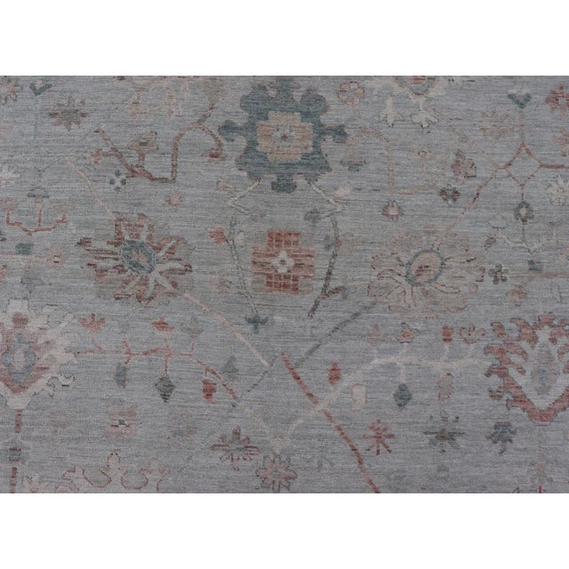 2020s Modern Tribal Oushak With Muted Background in Wool With All-Over Design For Sale - Image 9 of 12