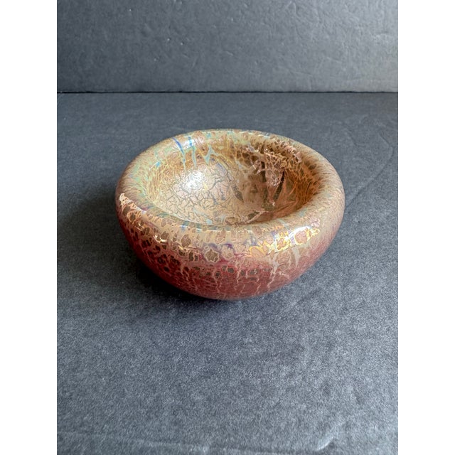 Mid-Century Modern Vintage Art Glass Bowl Iridescent Crackle Red Gold Barovier Style Votive Holder For Sale - Image 3 of 10