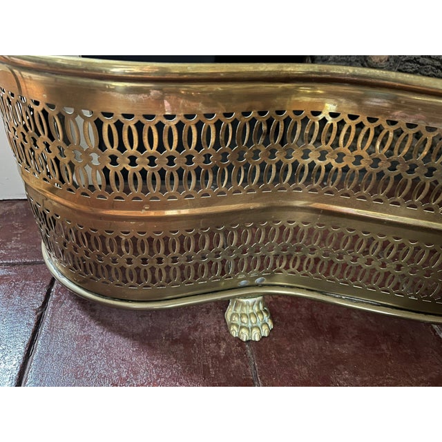 Brass Mid‑Century Brass Pierced Fireplace Fender + Andirons & Tool Set- 6 Pieces For Sale - Image 8 of 12