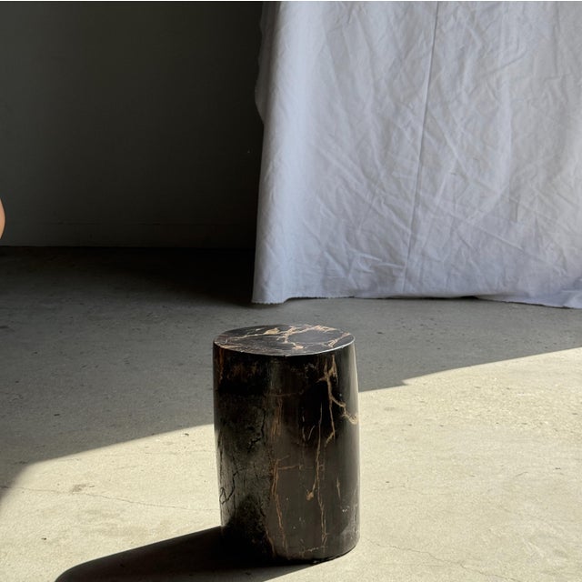 1980s Small Side Table in Black Petrified Wood with Beige Streaks and Grey Sides, 1980s For Sale - Image 5 of 18
