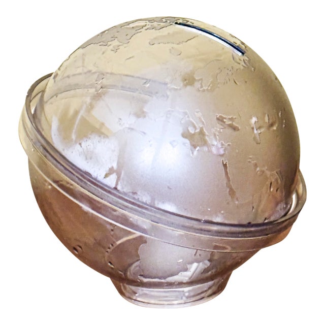 Vintage, 1970s Smoked Resin Globe Money Box With World Map, Collectible For Sale