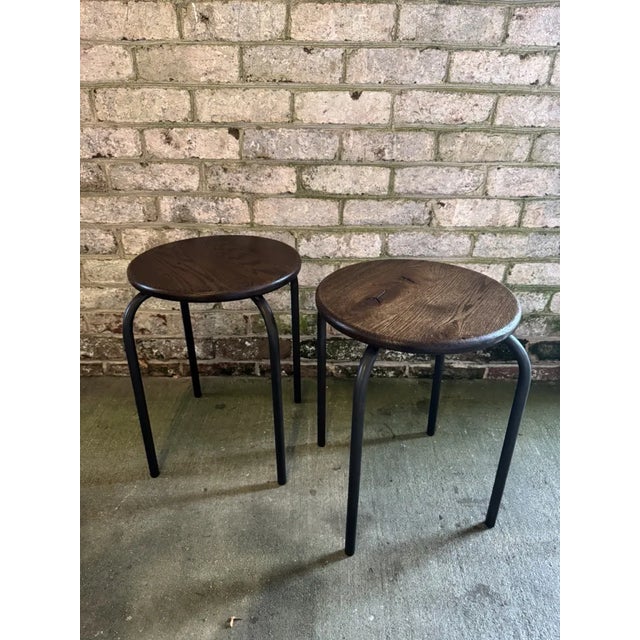 Industrial Wood and Metal Industrial Stool For Sale - Image 3 of 9