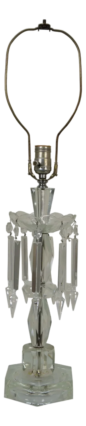 Mid 20th Century Hollywood Regency Cut Crystal Luster Candlestick Table Lamp 20"