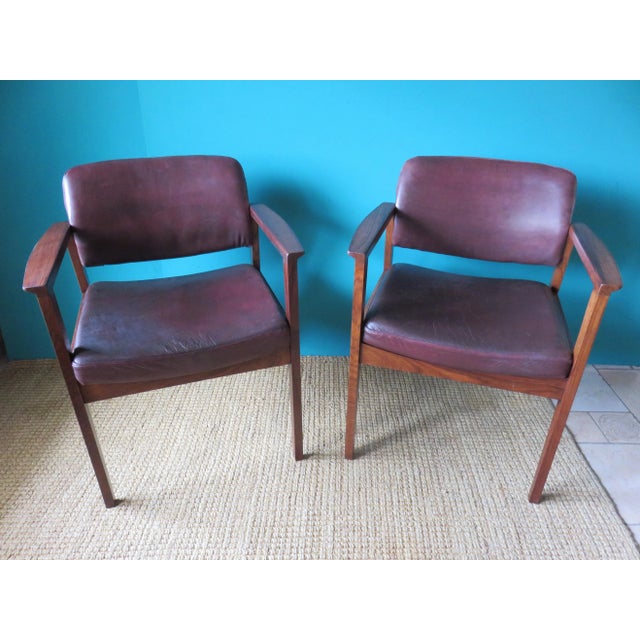 Set of Danish Armchairs in Padouk and Plum Leather, 1960 For Sale - Image 12 of 12