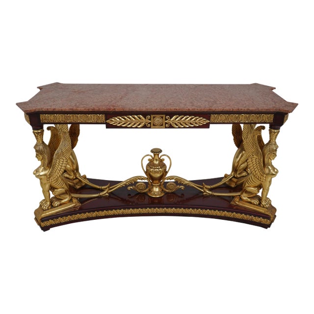 French Empire Full Winged Sphinx Marble Top Console For Sale