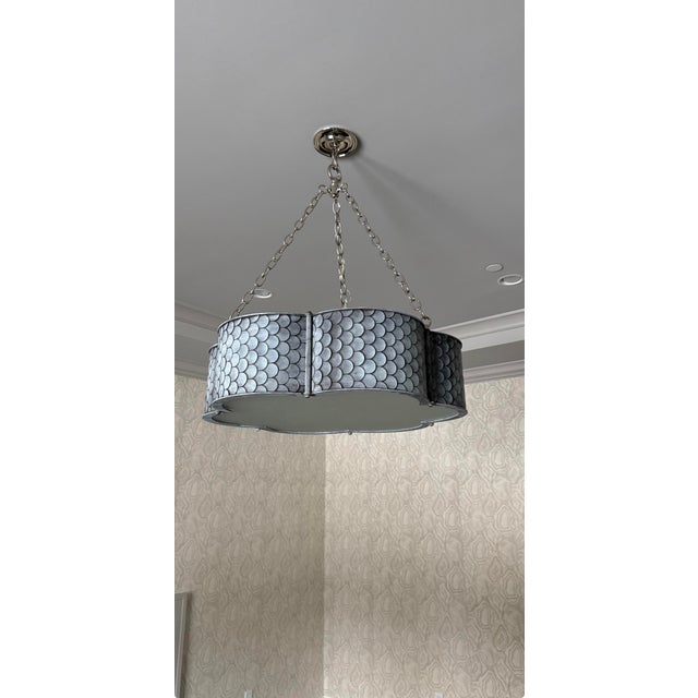 Urban Electric Company "Betty Hang" Handcrafted Scalloped Metal Drum Chandelier in Pewtere: The design was created through...