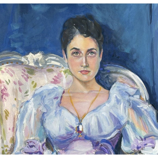 1980s Signed Steve LeBailly Original Tempera Master Study After Sargent's Lady Agnew Framed For Sale - Image 5 of 10
