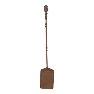 Antique 18th Century Wrought Iron Turned Brass English Fireplace Shovel Tool 18 For Sale