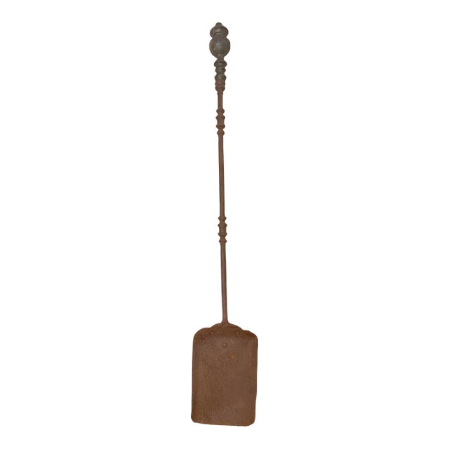 Antique 18th Century Wrought Iron Turned Brass English Fireplace Shovel Tool 18 For Sale