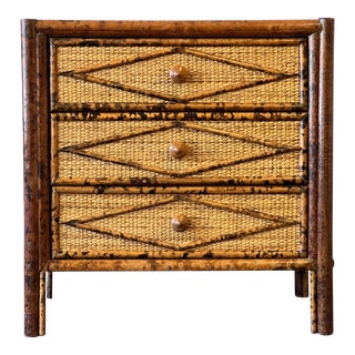 Tortoiseshell Bamboo Three Drawer Nightstand For Sale