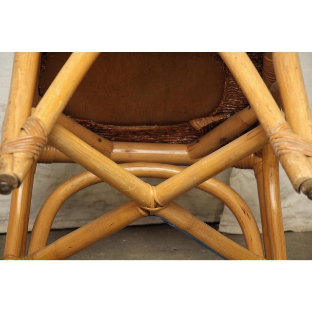 Vintage Bamboo Style Rattan Chair With Tweed Seat For Sale - Image 11 of 11