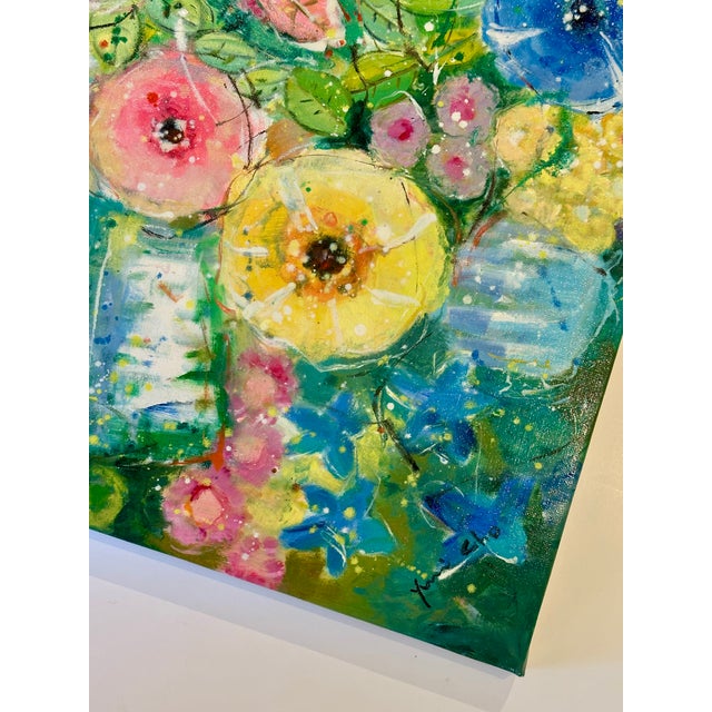 Modern Abstract Floral Painting on Canvas, by Youn Cho For Sale - Image 4 of 5