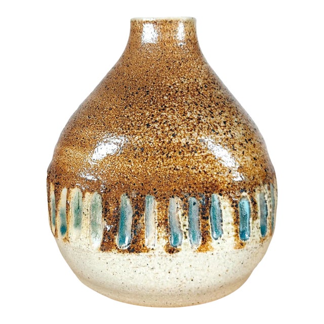 Late 20th Century Sake Bottle Vase Hand Thrown Ceramic Glazed Pinched Silhouette For Sale