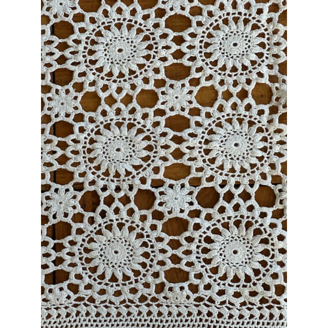 Vintage Handmade Crochet Coverlet Throw Blanket or Tablecloth Cottagecore Home Decor For Sale - Image 10 of 12