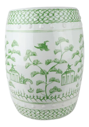 Village Scene Pale Green and White Garden Seat