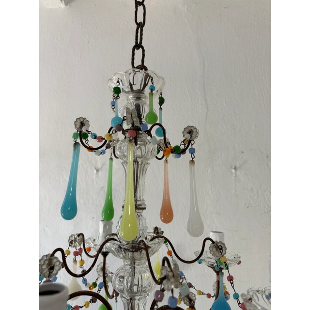 French Rainbow Pastel Confetti Candy Colors Opaline Drops Chandelier, Circa 1920 For Sale - Image 6 of 12