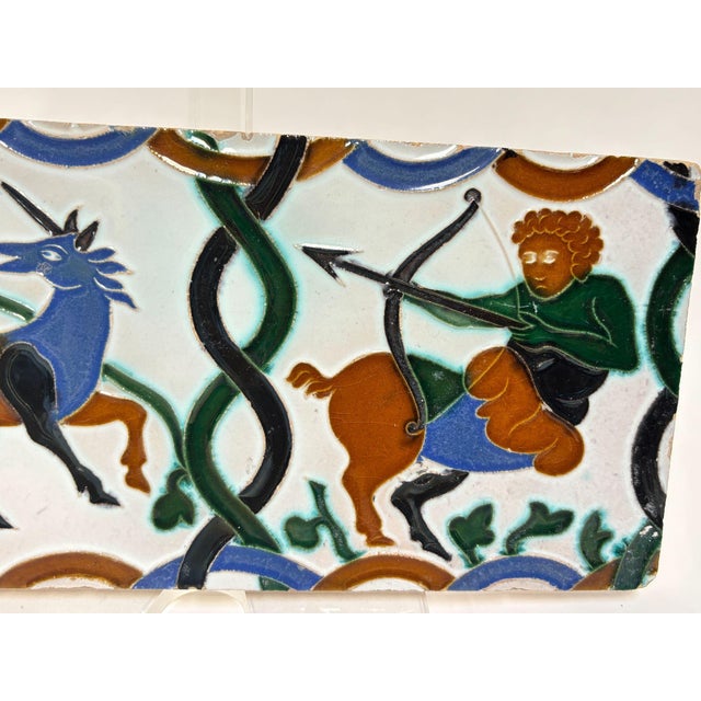 Spanish Ramos Rejano Seville Azulejo Hispano-Moresque Tile With Unicorn and Centaur For Sale - Image 3 of 12