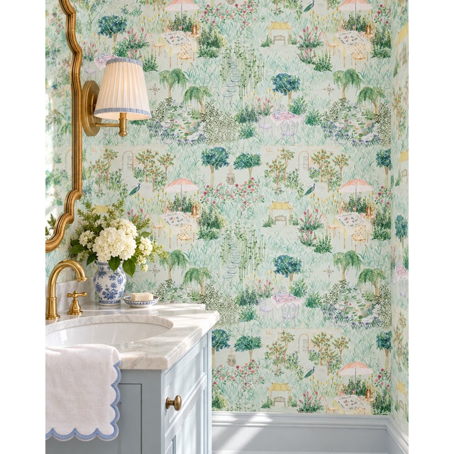 Mahjong Garden Party Toile Grasscloth Wallpaper by House Party | 6 Yards For Sale In Charlotte - Image 6 of 14