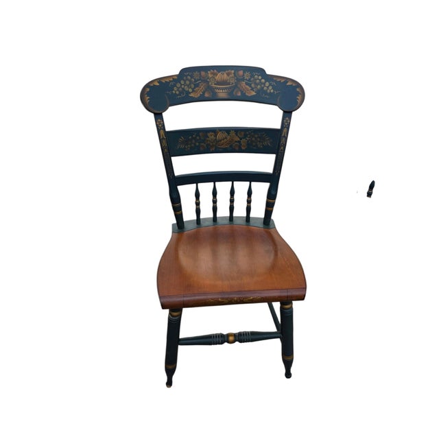 Pair of Vintage L Hitchcock Plank Bottom Dining Side Chairs Paint Decorated For Sale - Image 12 of 16
