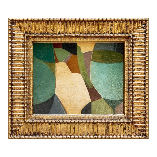 Contemporary Abstract Oil Painting in Vintage Gold Frame For Sale