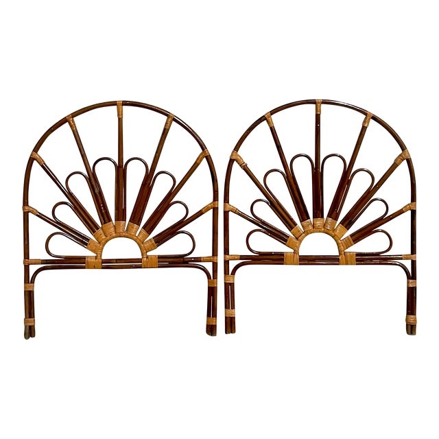 Mid 20th Century Vintage Coastal Loop Rattan Twin Headboards a Pair