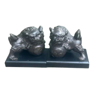 Vintage Metal Foo Dogs Bookends- Set of 2