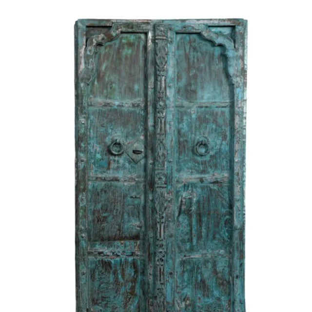 Antique Midcentury Blue Barndoors Rustic Spanish Style Double Doors 82 For Sale - Image 4 of 9