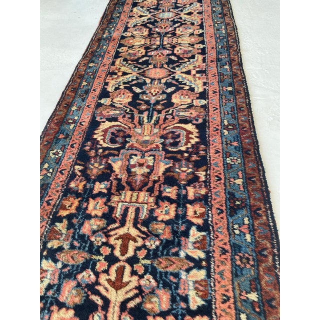 Blue PLUSH FULL PILE Long & Narrow Antique Runner Rug 2.6 x 17 For Sale - Image 8 of 16