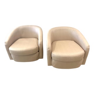 Dedar Raffia Upholstered Swivel Chairs- A Pair For Sale