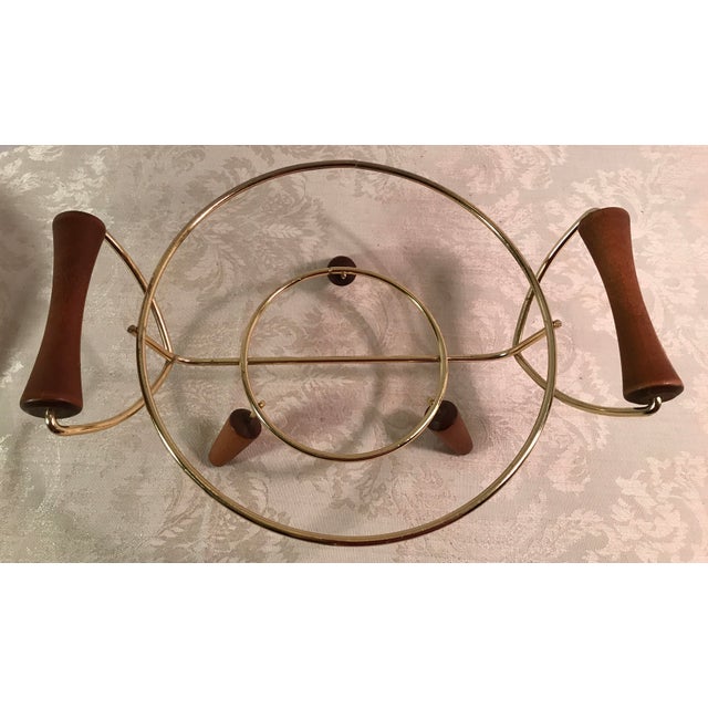 MidCentury Modern Brass & Wood Casserole Stand Chairish
