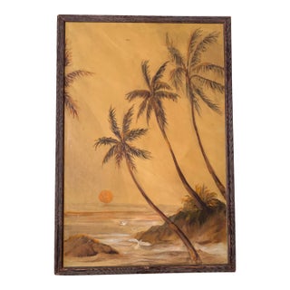 1970s Island Scene Acrylic Painting on Canvas, Framed For Sale