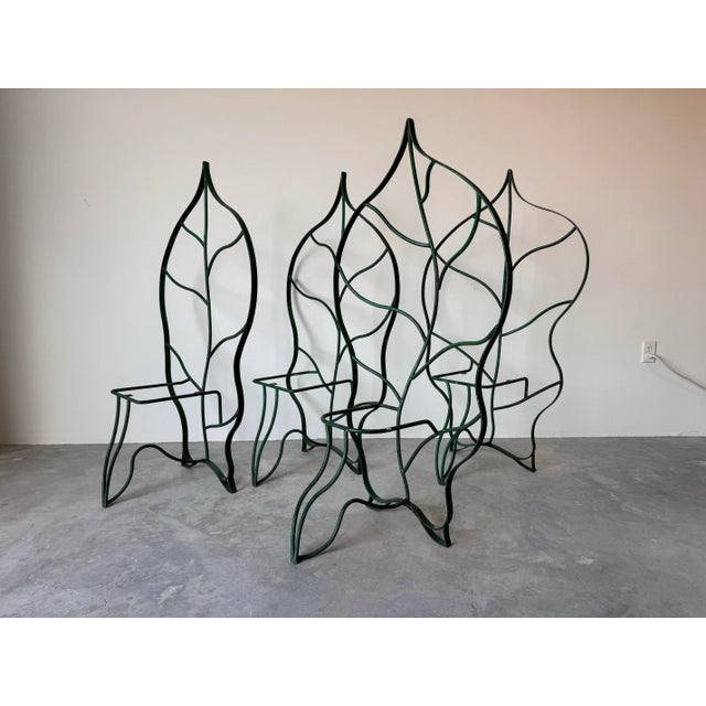 Mid-Century Modern 1991 Carlos Alves Sculptural Handmade Mosaic and Metal Leaf Motif Dining Set of 5 For Sale - Image 3 of 12