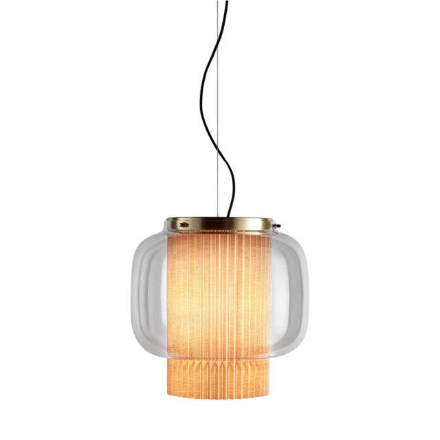 Manila T Pe Beige Textile Suspension Lamp by Sebastian Herkner for Parachilna For Sale