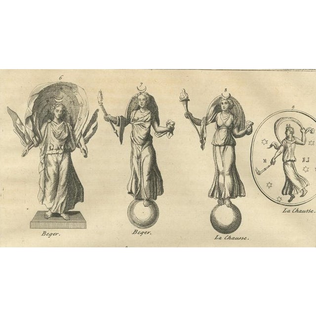 Bernard de Montfaucon, Roman Goddess Statues and Reliefs, 1721, Copper Engraving on Paper For Sale - Image 4 of 9