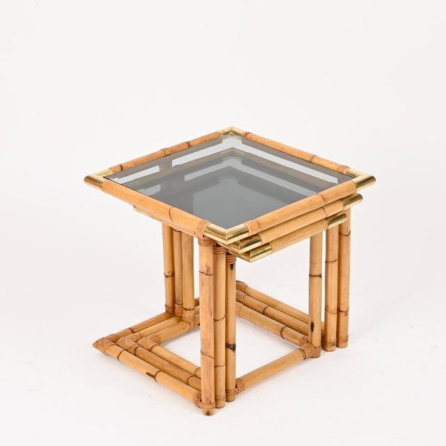 Nesting Tables in Bamboo and Brass, Italy, 1970s, Set of 3 For Sale - Image 9 of 15