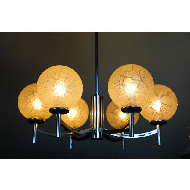 Vintage German Chrome and Glass Chandelier, 1970s, in Very Good conditions. Designed 1970 to 1979 Up to 250V (Europe/UK...