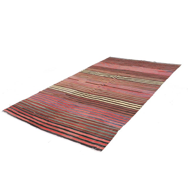 Traditional Mid 20th Century Striped Vintage Turkish Kilim Rug For Sale - Image 3 of 7