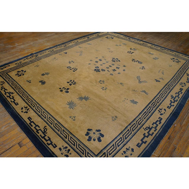 Late 19th Century 1900s Beige Open Field & Blue Border Foliate Pattern Antique Chinese Peking Rug For Sale - Image 5 of 11