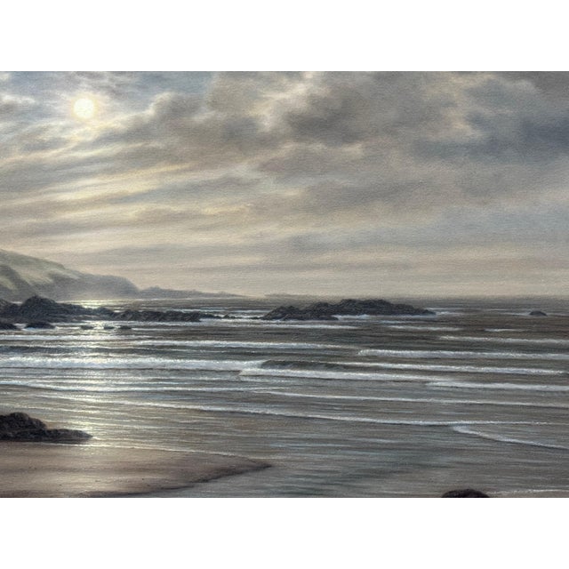Late 20th Century Beach Seascape Painting of the Devon Coastline at Sunrise on South Coast of England 1990 Circa For Sale - Image 5 of 14