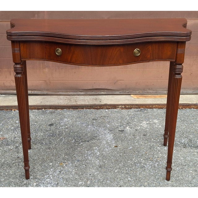 Mid 20th Century Federal Style Mahogany Fold-Top Card Table Console Table, Refinished For Sale - Image 4 of 13