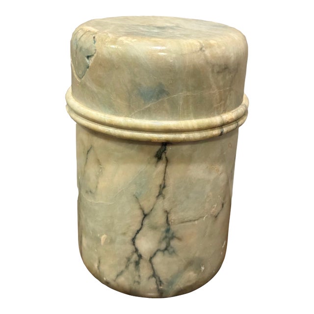 Italian Carved Blue Onyx Lidded Stone Container | Mid-Century Style For Sale