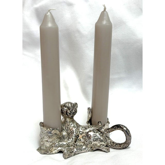 1998 Vintage Arthur Court Lounging Leopard Salt & Pepper Holder/ Candle Holder For Sale - Image 11 of 13