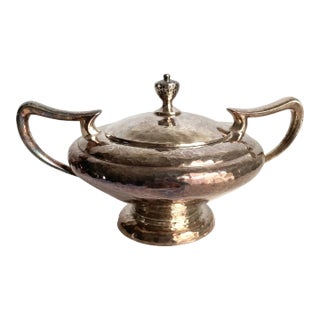 Vintage Art Deco Derby Silver Plate Co Hammered Lidded Sugar Bowl For Sale