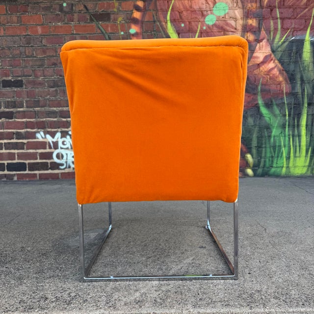Mid 20th Century Milo Baughman Mid Century Chrome and Orange Velvet For Sale - Image 5 of 12